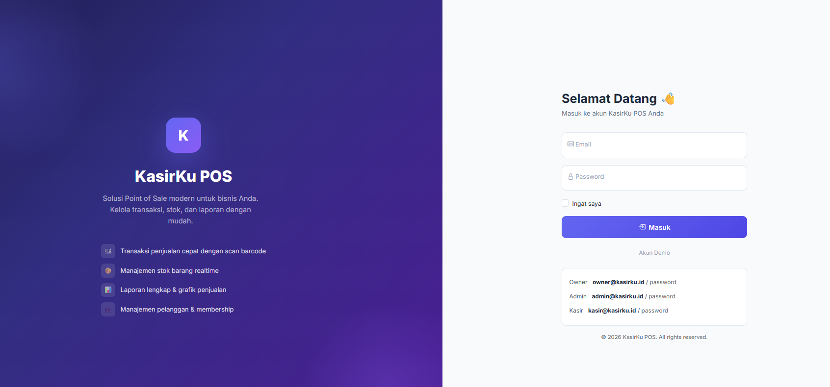 Tampilan aplikasi Aplikasi Kasirku POS - Portofolio Project